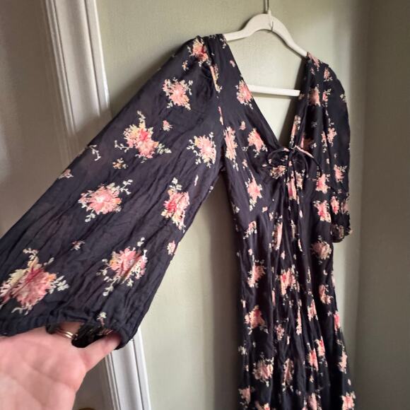 Free People Sea Glass Midi Dress Sweetheart Neckline Handkerchief Hem Boho - Picture 11 of 11